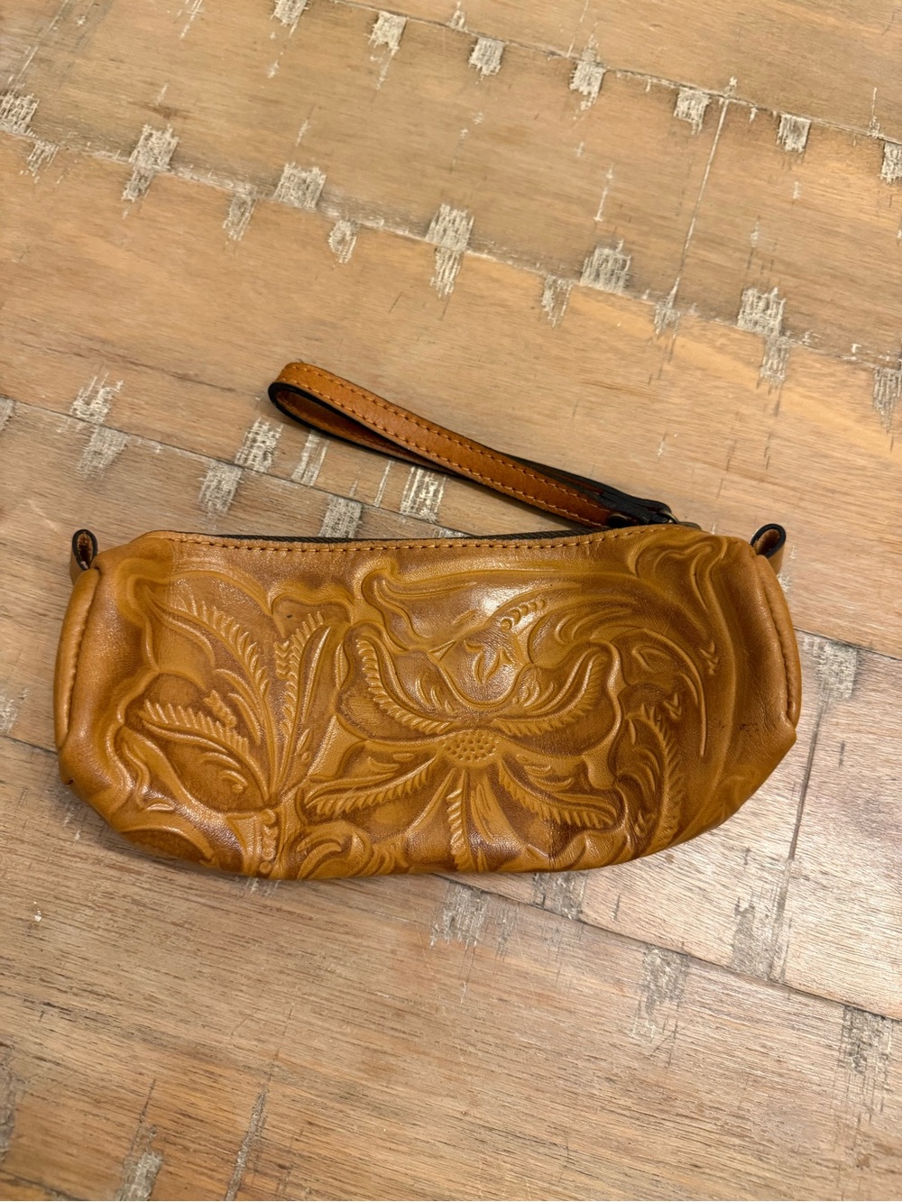 Patricia Nash Embossed Leather Wristlet - Tan Brown